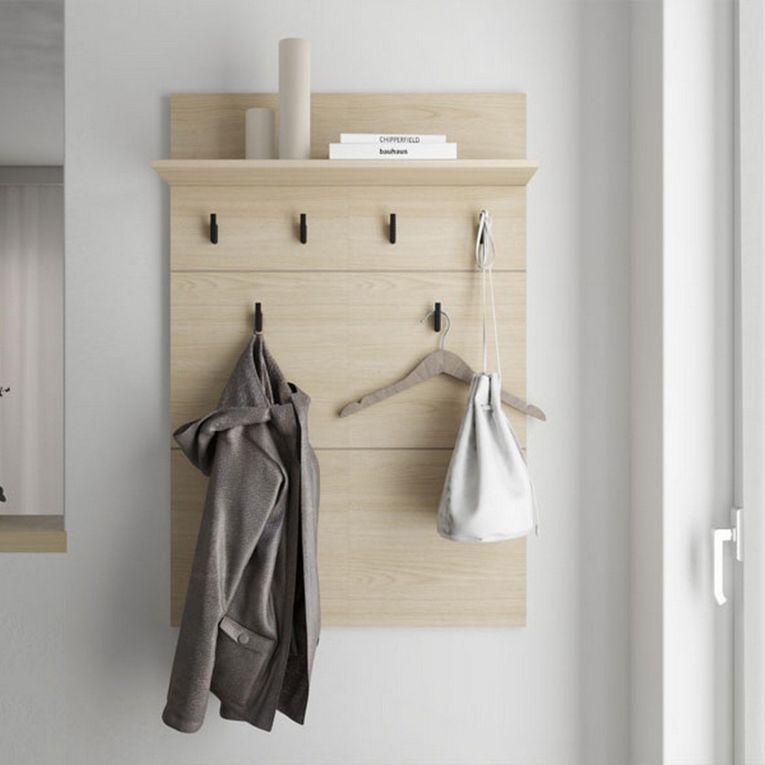 Appendiabiti Marrone Rovere Nero set Fissaggio a Muro Incluso 6 Ganci 115h cm, Installazione a Muro - Navelli
