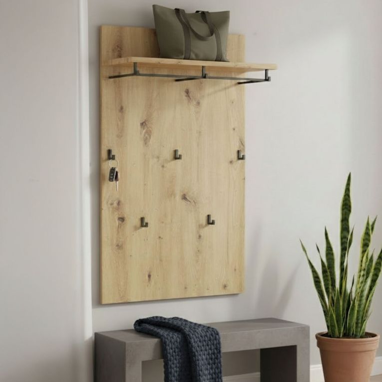Appendiabiti Marrone Rovere Nodi 5 Ganci Installazione Sospesa, Materiale Struttura in Metallo - Chianni