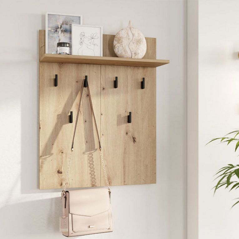 Appendiabiti Marrone Rovere Nodi Nero set Fissaggio a Muro Incluso 6 Ganci 83h cm, Installazione a Muro - Ortelle