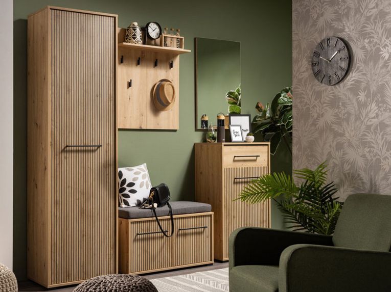 Appendiabiti Marrone Rovere Nodi Nero set Fissaggio a Muro Incluso 6 Ganci 83h cm, Installazione a Muro - Ortelle