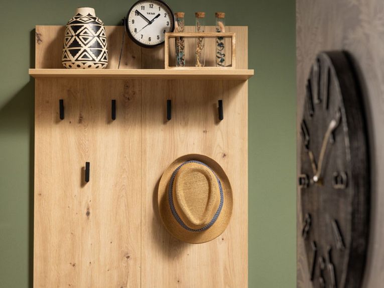 Appendiabiti Marrone Rovere Nodi Nero set Fissaggio a Muro Incluso 6 Ganci 83h cm, Installazione a Muro - Ortelle