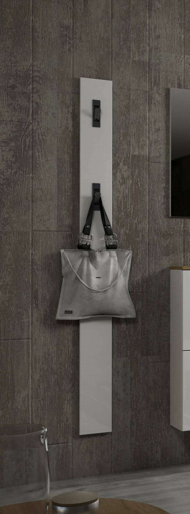 Appendiabiti Mogale, Attaccapanni, Portabiti multiuso, Appendiabiti da parete, Made in Italy, 15x2h170 cm, Bianco lucido e Antracite