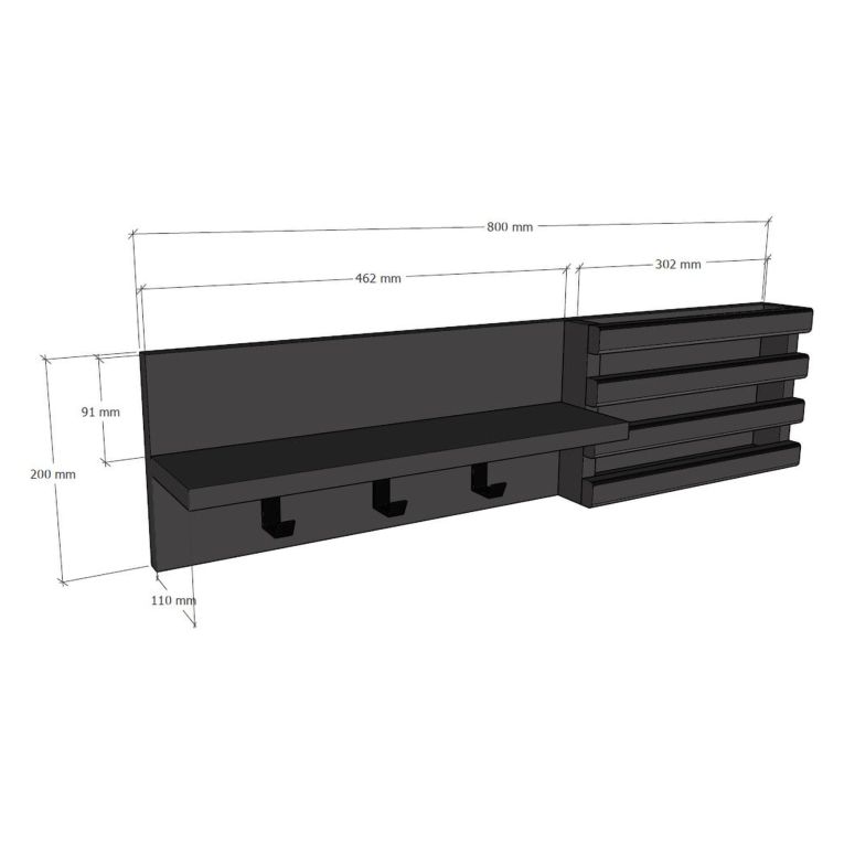 Appendiabiti Nero Antracite 3 Ganci Installazione a Muro 20h cm, Sfumatura Colore Struttura Antracite - Mandas