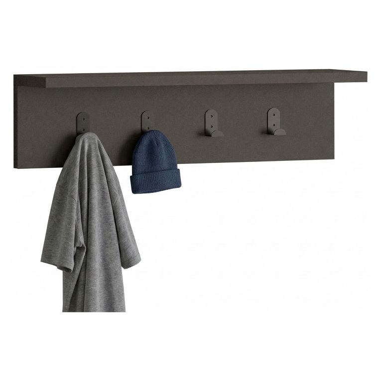 Appendiabiti Nero Antracite 4 Ganci Installazione a Muro 15h cm, Sfumatura Colore Struttura Antracite - Taipana