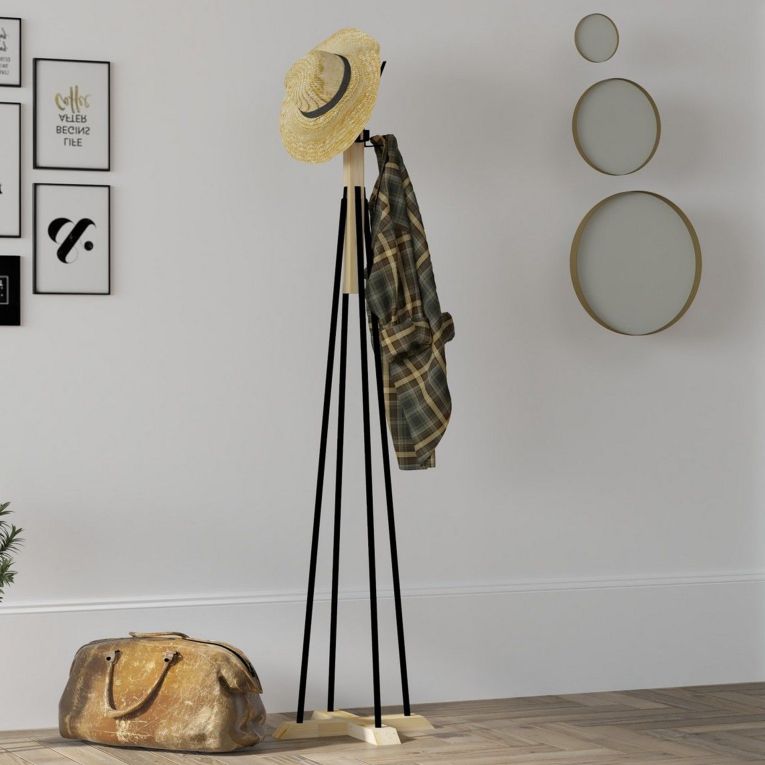 Appendiabiti Nero Marrone Rovere 4 Ganci Installazione a Terra 160h cm, Colore Struttura Marrone - Caravate
