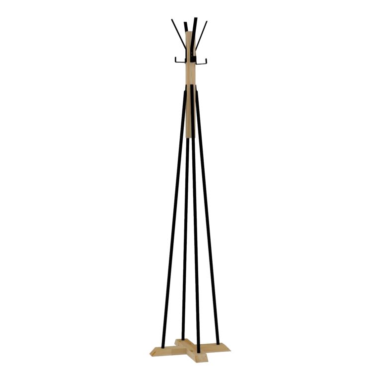 Appendiabiti Nero Marrone Rovere 4 Ganci Installazione a Terra 160h cm, Colore Struttura Marrone - Caravate