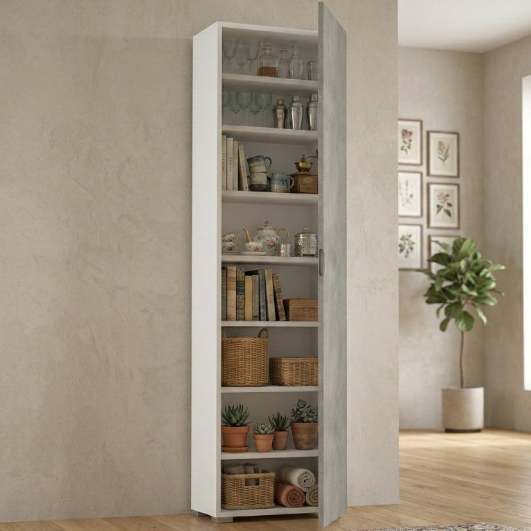 Armadio bianco e cemento 1 anta 50x182h cm - Abuela