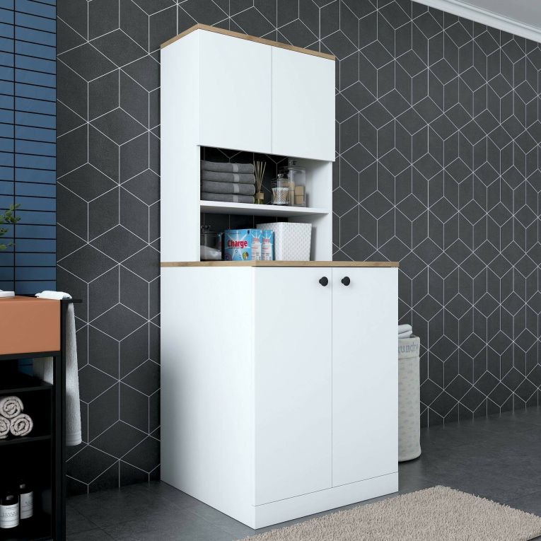 Armadio bianco e noce multifunzione 70x183h cm - Marty