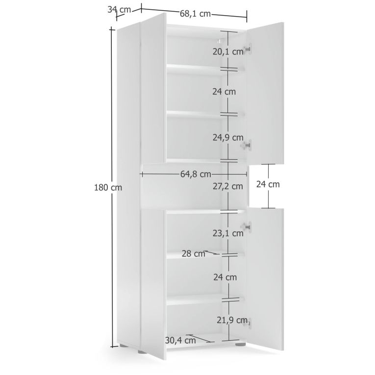 Armadio bianco lucido 4 ante 68x180h cm - Eridano