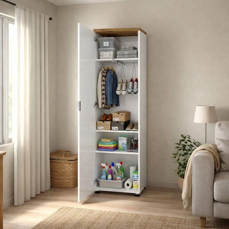 Armadio bianco lucido e legno colonna 60x190h cm - Tani