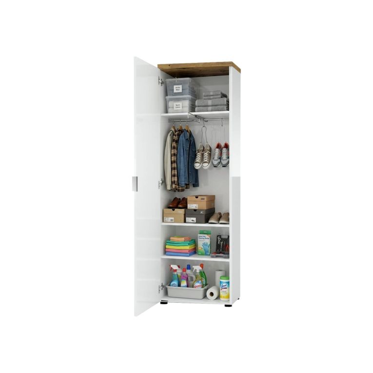Armadio bianco lucido e legno colonna 60x190h cm - Tani