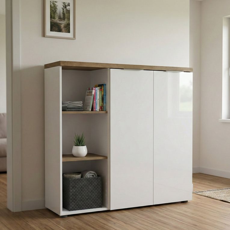 Armadio bianco lucido e legno salvaspazio 120x115h cm - Belsito