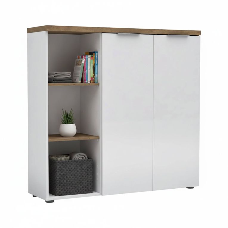 Armadio bianco lucido e legno salvaspazio 120x115h cm - Belsito