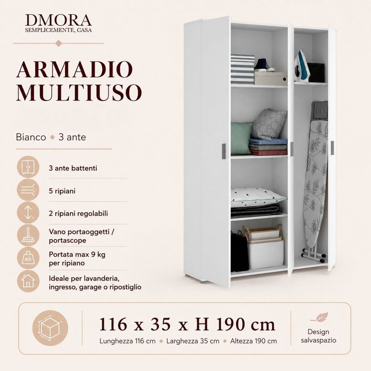 Armadio bianco multiuso 116x190h cm - Aniello
