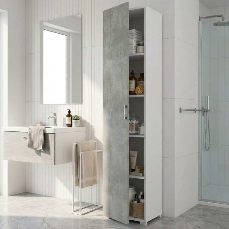 Armadio cemento e bianco 1 anta 45x195h cm - Aloise