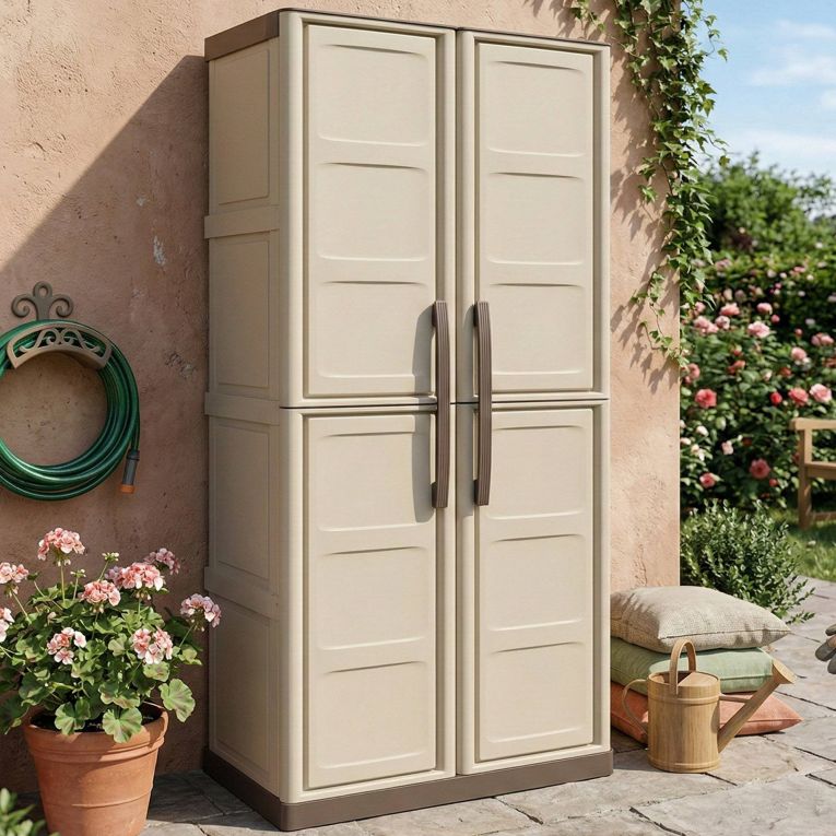 Armadio da esterno 2 ante beige e marrone 70x165h cm - Adenina