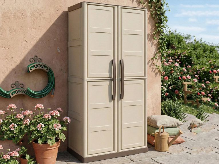 Armadio da esterno 2 ante beige e marrone 70x165h cm - Adenina