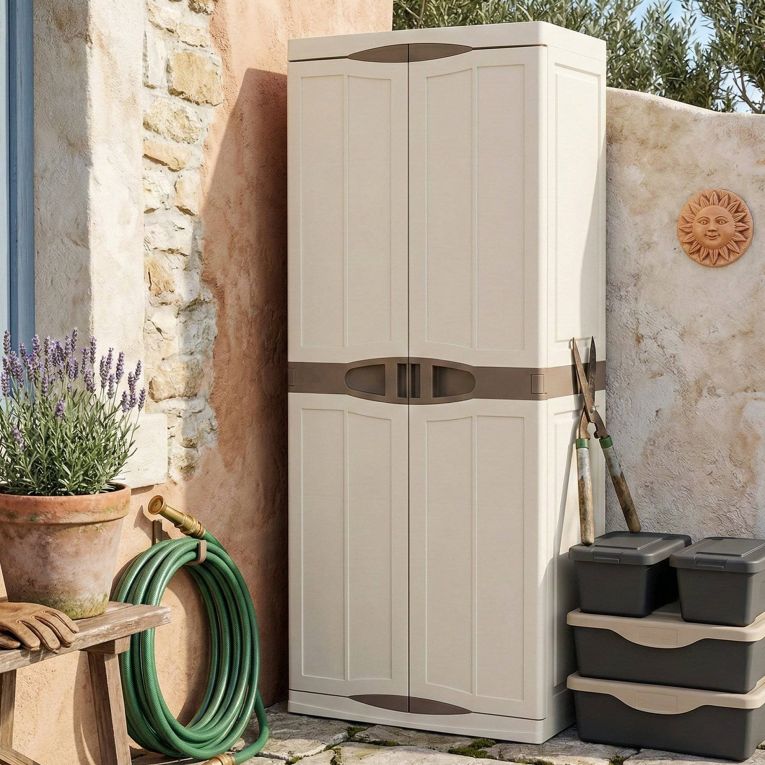 Armadio da esterno 2 ante beige e marrone 70x178h cm - Ipno