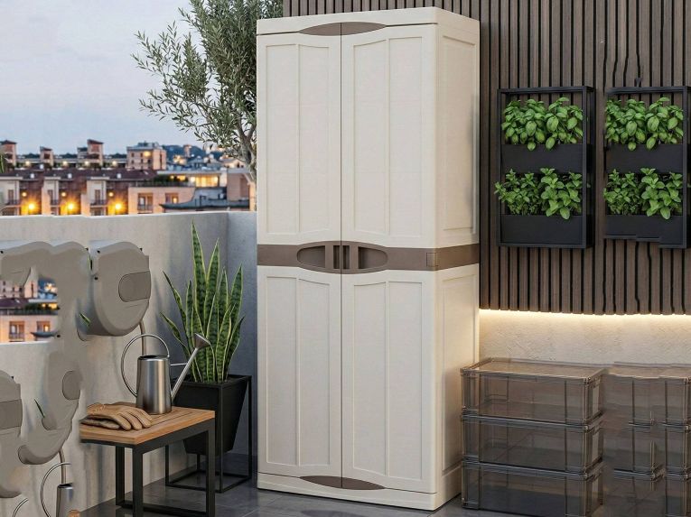 Armadio da esterno 2 ante beige e marrone 70x179h cm - Adenina