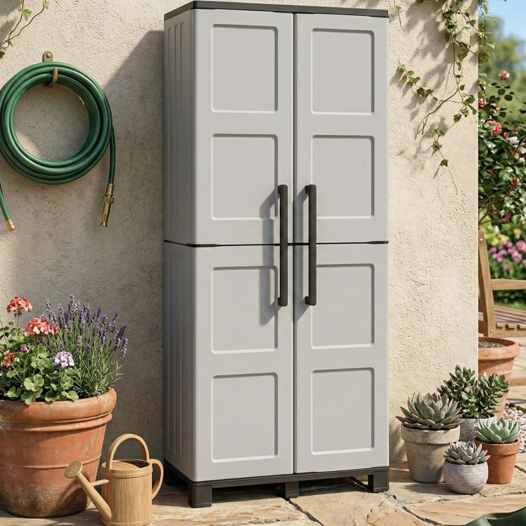 Armadio da esterno 2 ante grigio chiaro e nero 68x169h cm - Ash