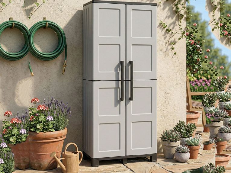 Armadio da esterno 2 ante grigio chiaro e nero 68x169h cm - Ash