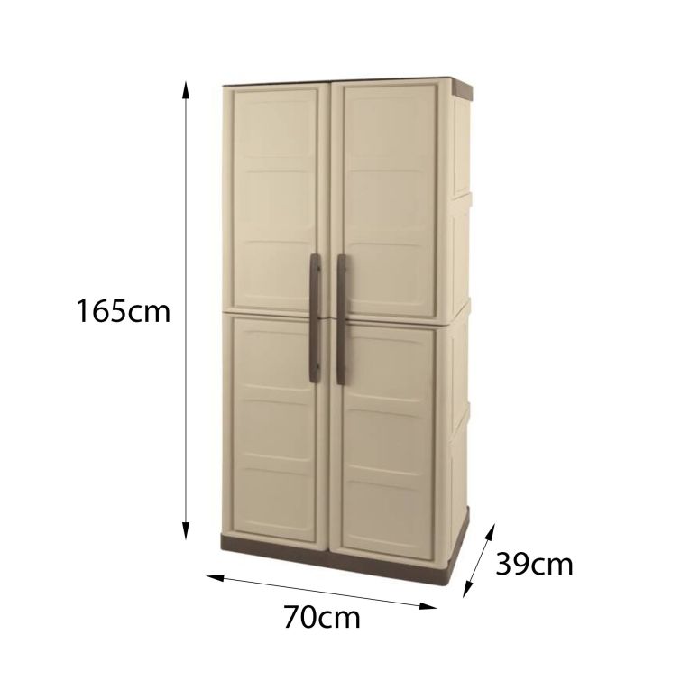 Armadio da esterno Avelgem, Armadio balcone multiuso, Mobile porta scope 2 ante, 100% Made in Italy, 70x47h178 cm, Beige e Marrone, Finitura quadri