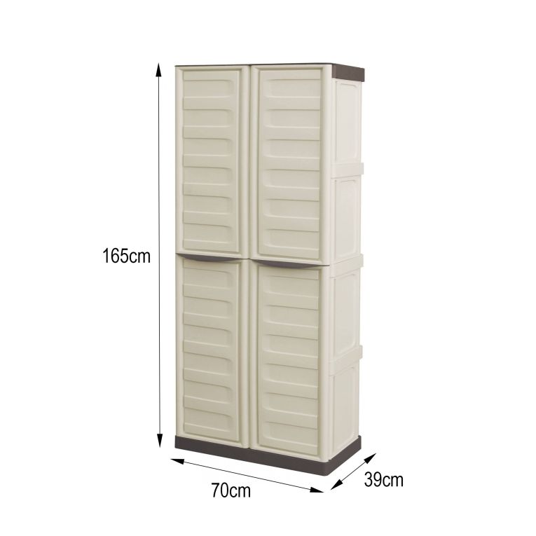 Armadio da esterno Avelgem, Armadio balcone multiuso, Mobile porta scope 2 ante, 100% Made in Italy, 70x47h178 cm, Beige e Marrone, Finitura righe