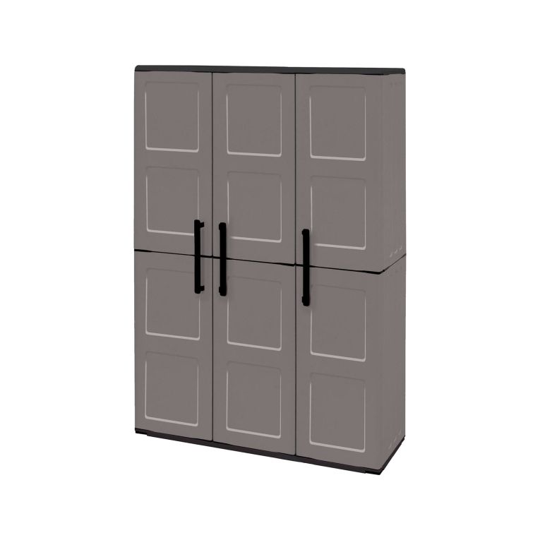 Armadio da esterno Bilzen, Mobile outdoor, Armadio balcone multiuso, 100% Made in Italy, Grigio e Nero, 102x37h163 cm Finitura quadri