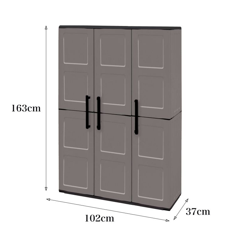 Armadio da esterno Bilzen, Mobile outdoor, Armadio balcone multiuso, 100% Made in Italy, Grigio e Nero, 102x37h163 cm Finitura quadri
