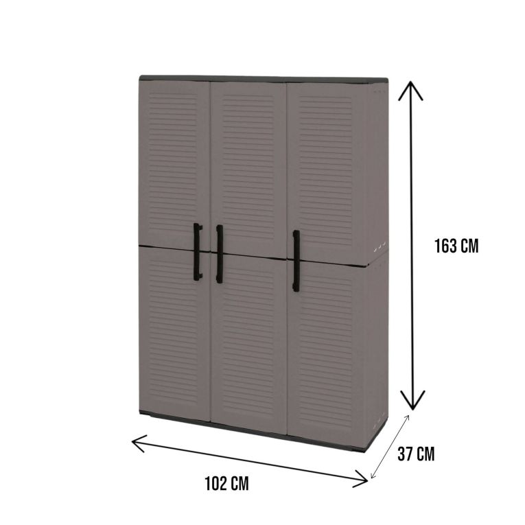 Armadio da esterno Bilzen, Mobile outdoor, Armadio balcone multiuso, 100% Made in Italy, Grigio e Nero, 102x37h163 cm Finitura righe