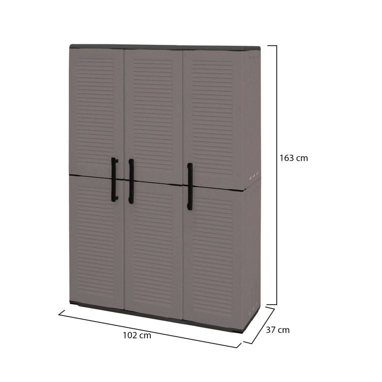 Armadio da esterno Bilzen, Mobile outdoor, Armadio balcone multiuso, 100% Made in Italy, Grigio e Nero, 102x37h163 cm Finitura righe