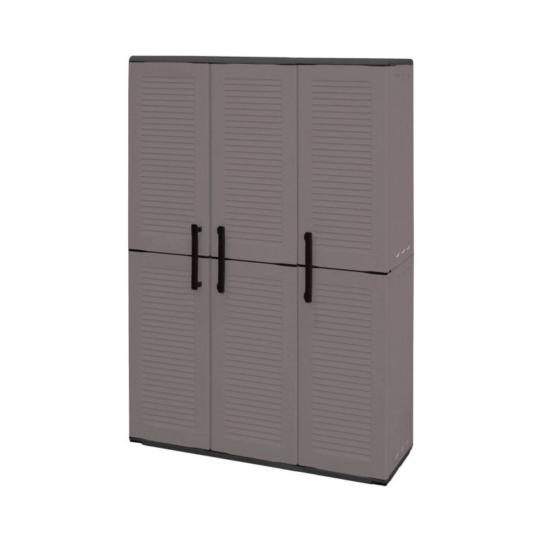 Armadio da esterno Bilzen, Mobile outdoor, Armadio balcone multiuso, 100% Made in Italy, Grigio e Nero, 102x37h163 cm Finitura righe