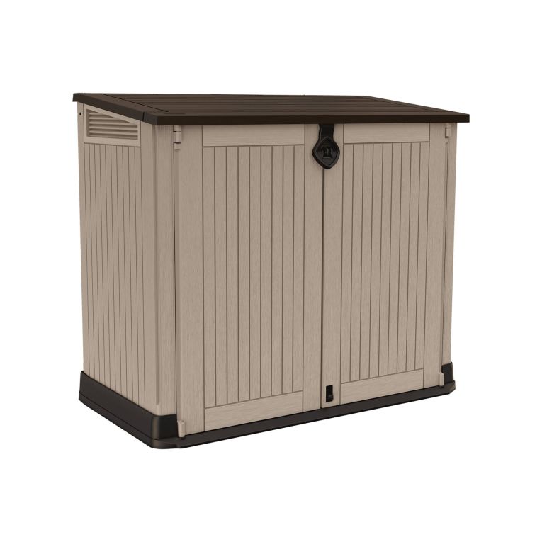 Armadio da esterno Briantino, Mobile outdoor, Mobiletto giardino multiuso, Contenitore per balcone o garage, 132x72 h114 cm, Beige
