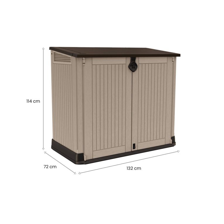Armadio da esterno Briantino, Mobile outdoor, Mobiletto giardino multiuso, Contenitore per balcone o garage, 132x72 h114 cm, Beige