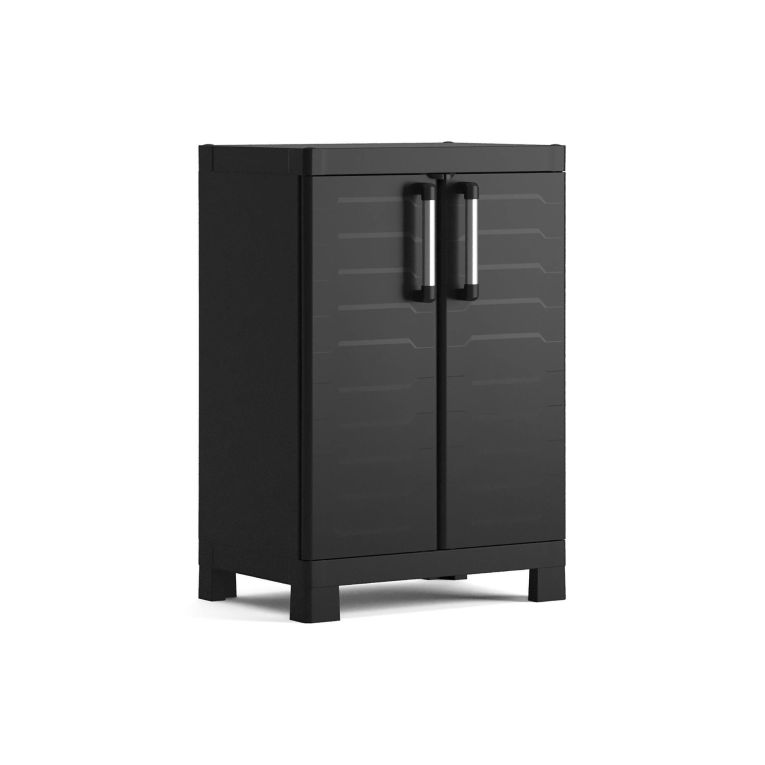 Armadio da esterno Exilles, Mobile outdoor, Mobiletto giardino multiuso, Contenitore per balcone o garage, Made in Italy, 65x45 h97 cm, Nero