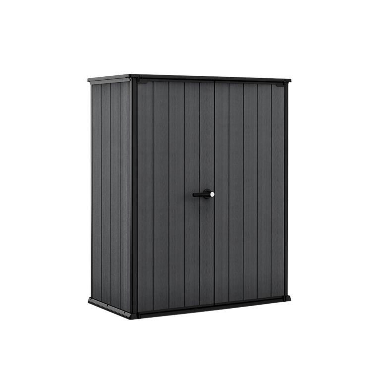 Armadio da esterno Fuscaldo, Mobile outdoor, Mobiletto giardino multiuso, Contenitore per balcone o garage, 140x74 h170 cm, Grigio scuro