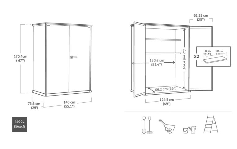 Armadio da esterno Fuscaldo, Mobile outdoor, Mobiletto giardino multiuso, Contenitore per balcone o garage, 140x74 h170 cm, Grigio scuro