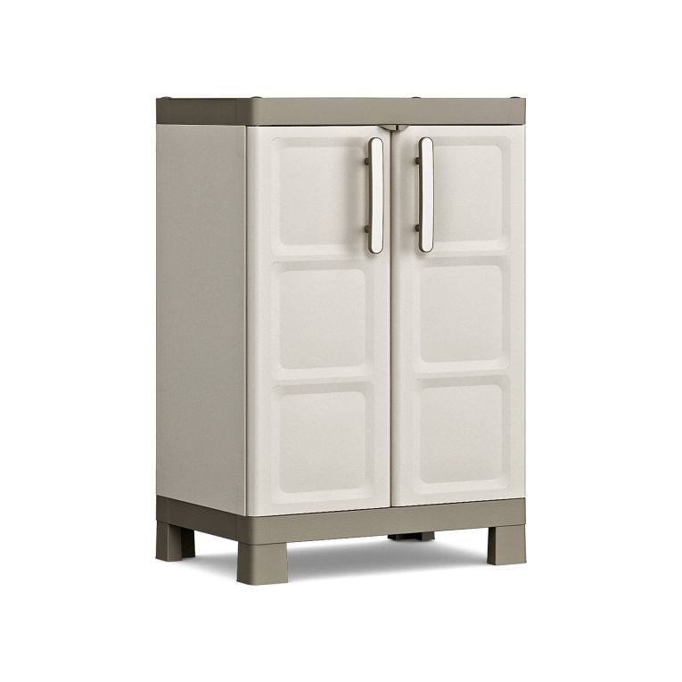 Armadio da esterno Ghedi, Mobile outdoor, Mobiletto giardino multiuso, Contenitore per balcone o garage, Made in Italy, 65x45 h97 cm, Sabbia
