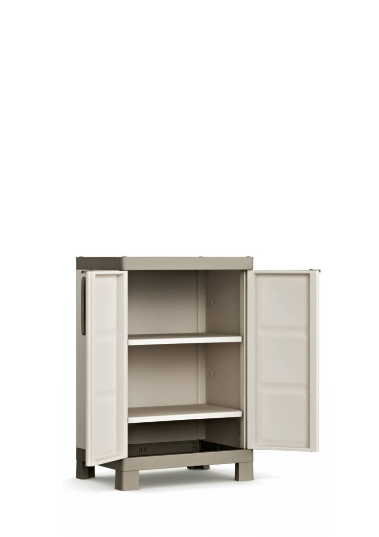 Armadio da esterno Ghedi, Mobile outdoor, Mobiletto giardino multiuso, Contenitore per balcone o garage, Made in Italy, 65x45 h97 cm, Sabbia