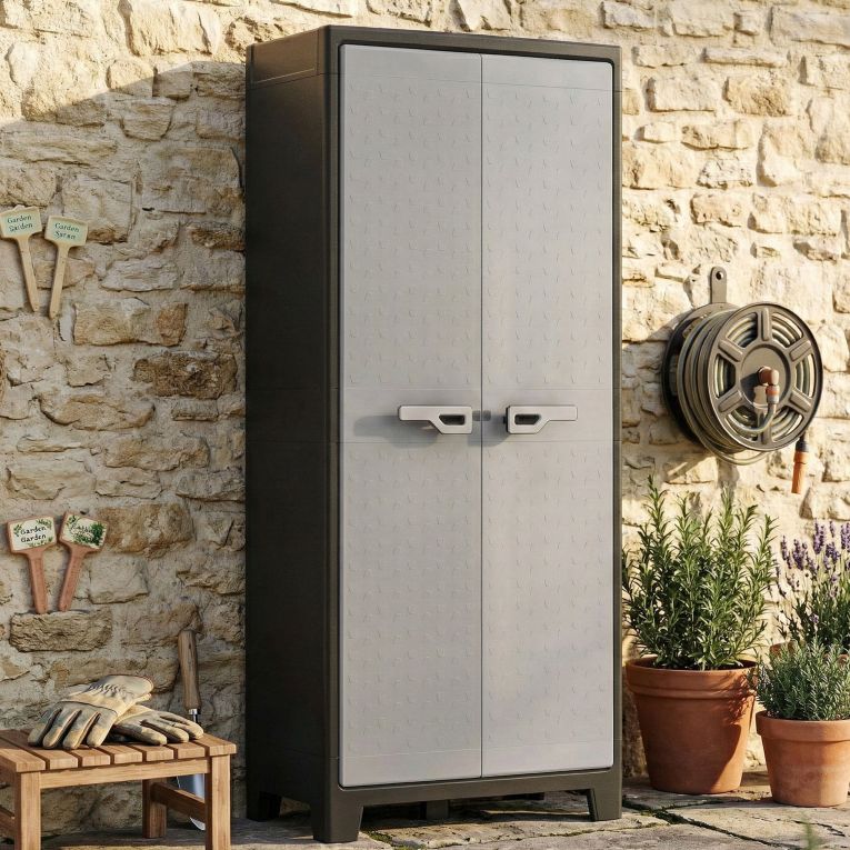 Armadio da Esterno Grigio 4 Ripiani Apertura Battente 80x44x182h cm, 2 Ante Made in Italy - Oshawa