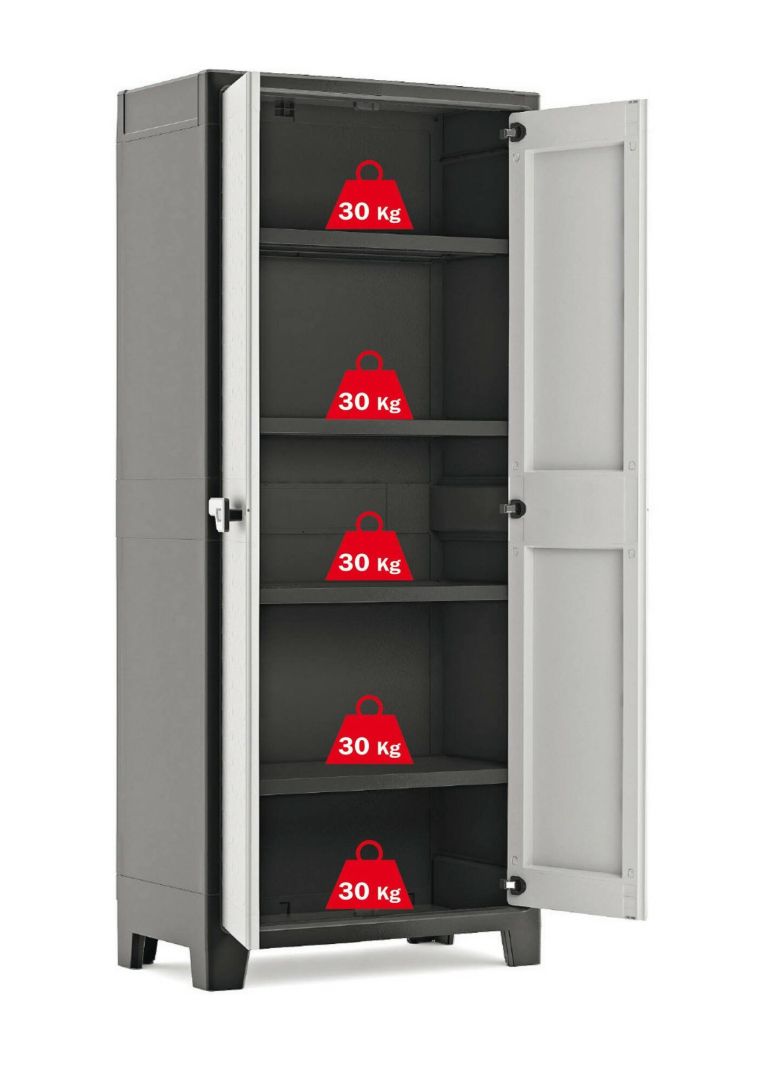 Armadio da Esterno Grigio 4 Ripiani Apertura Battente 80x44x182h cm, 2 Ante Made in Italy - Oshawa