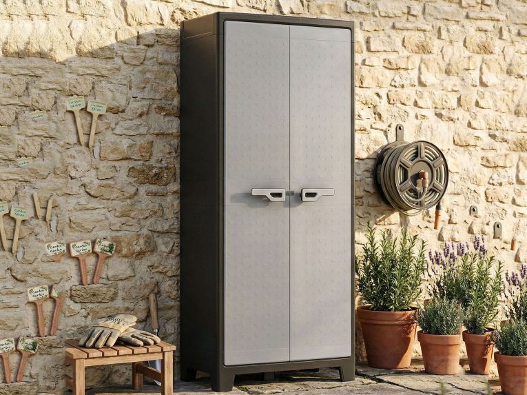 Armadio da Esterno Grigio 4 Ripiani Apertura Battente 80x44x182h cm, 2 Ante Made in Italy - Oshawa