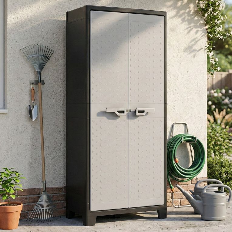Armadio da Esterno Grigio Chiaro 8 Ripiani Apertura Battente 80x44x182h cm, 2 Ante Made in Italy - Oshawa