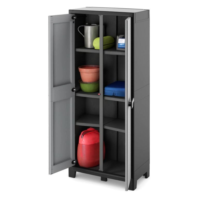 Armadio da Esterno Grigio Chiaro 8 Ripiani Apertura Battente 80x44x182h cm, 2 Ante Made in Italy - Oshawa