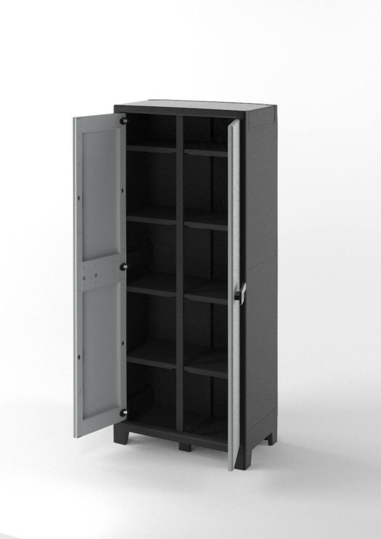 Armadio da Esterno Grigio Chiaro 8 Ripiani Apertura Battente 80x44x182h cm, 2 Ante Made in Italy - Oshawa