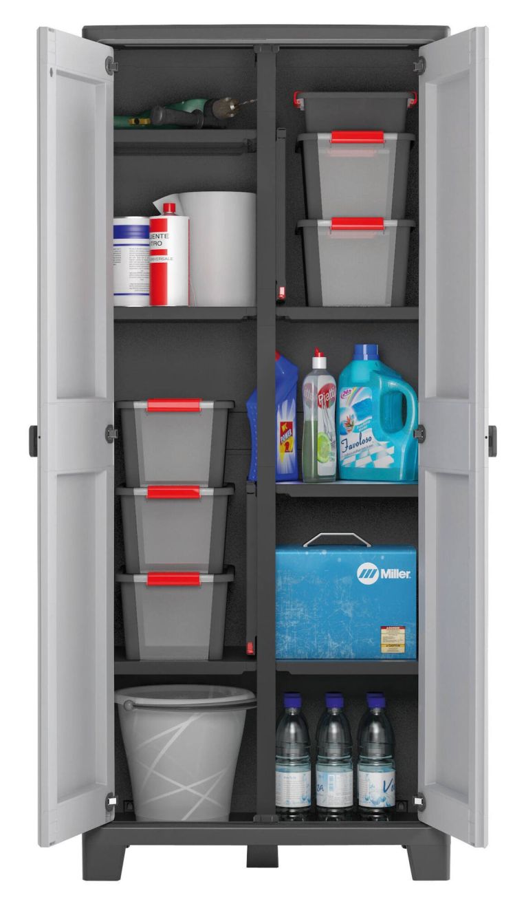 Armadio da Esterno Grigio Chiaro 8 Ripiani Apertura Battente 80x44x182h cm, 2 Ante Made in Italy - Oshawa