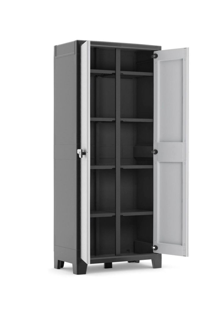Armadio da Esterno Grigio Chiaro 8 Ripiani Apertura Battente 80x44x182h cm, 2 Ante Made in Italy - Oshawa