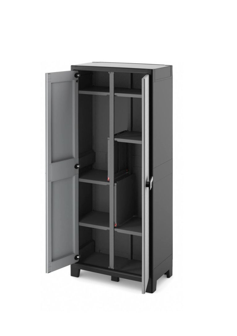 Armadio da Esterno Grigio Chiaro 8 Ripiani Apertura Battente 80x44x182h cm, 2 Ante Made in Italy - Oshawa