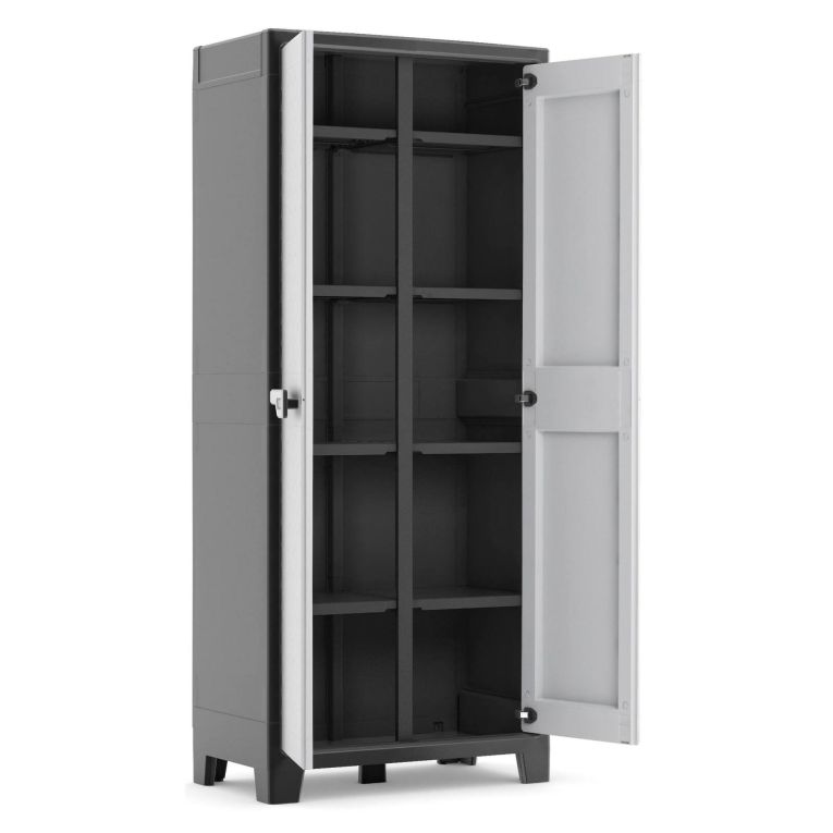 Armadio da Esterno Grigio Chiaro 8 Ripiani Apertura Battente 80x44x182h cm, 2 Ante Made in Italy - Oshawa