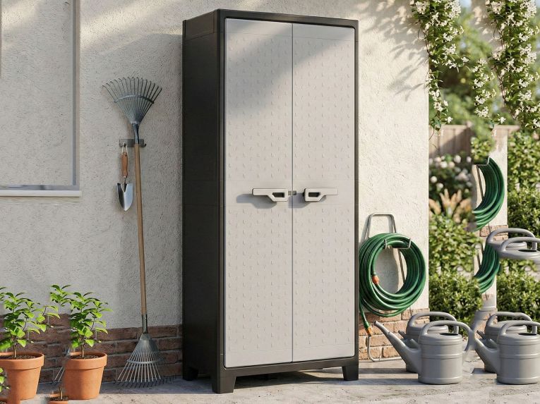 Armadio da Esterno Grigio Chiaro 8 Ripiani Apertura Battente 80x44x182h cm, 2 Ante Made in Italy - Oshawa